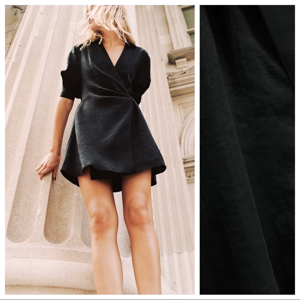 🌹NWT. Zara Black Wrap Mini Dress with V-neckline. Size L.